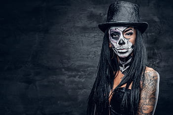 black and grey half skull face lady by Raphael Barros TattooNOW