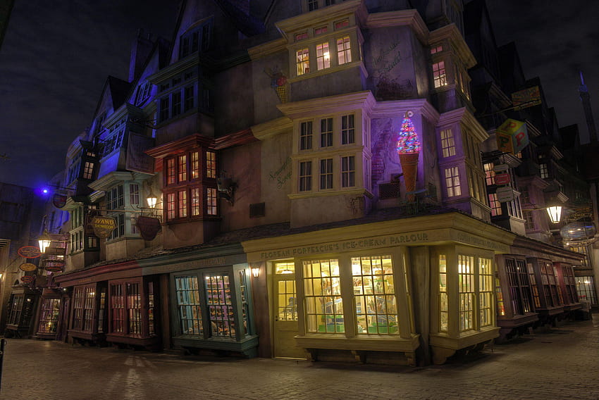 Ulica pokątna Harry'ego Pottera z nowej atrakcji w parku rozrywki Tapeta HD