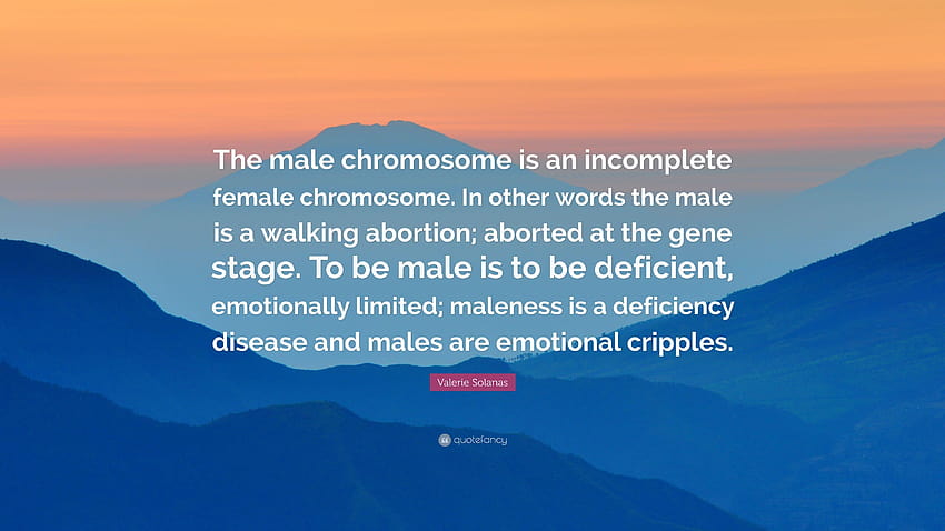 Valerie Solanas Quote: “The male chromosome is an incomplete female HD wallpaper