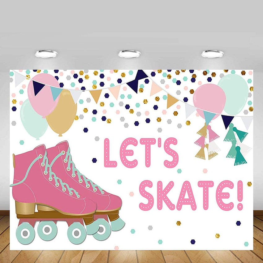 Amazon : MEHO Let's Skate Birtay Studio Booth Latar Belakang Alat Peraga Gadis Sepatu Roda Emas Merah Muda Balon Dekorasi Pesta Spanduk Latar Belakang untuk graphy 7x5ft: Kamera & wallpaper ponsel HD