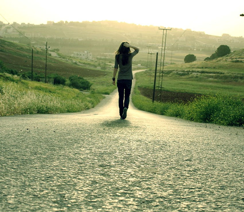 Alone Sad Girls Walking on Road – One, girl and road HD wallpaper