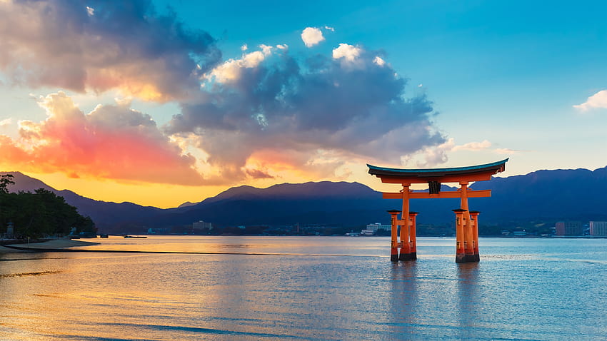 Torii Gate, sea, sunset, Japan 3840x2160 U HD wallpaper