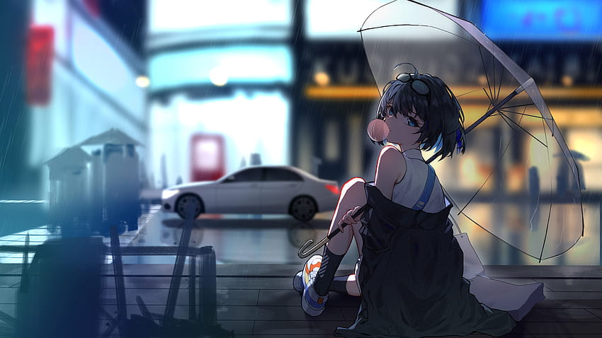 Rain Night Anime Scenery, noche de anime girl fondo de pantalla