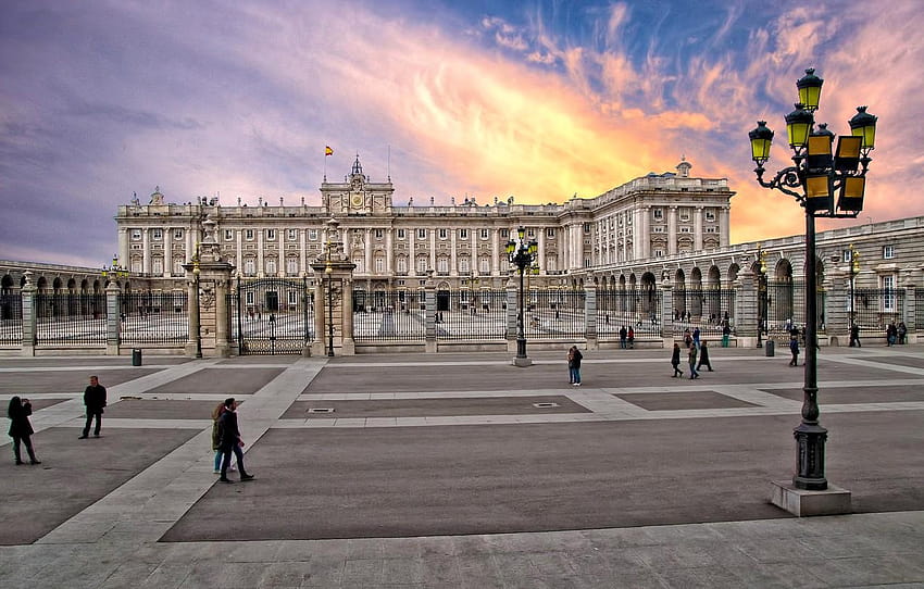 the sky, clouds, area, lantern, Spain, Palace, Madrid, royal palace of madrid HD wallpaper