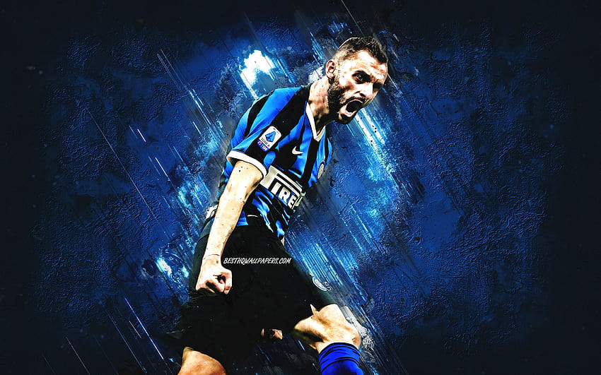 Marcelo Brozovic, FC Internazionale, นักฟุตบอลชาวโครเอเชีย, กองกลาง, พื้นหลังหินสีฟ้า, กัลโช่, อิตาลี, ฟุตบอลที่มีความละเอียด 2880x1800 คุณสูง วอลล์เปเปอร์ HD