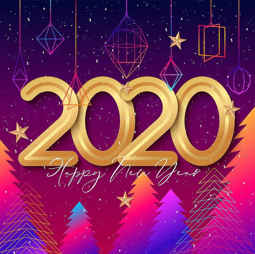Feliz año nuevo 2020, colorido año nuevo 2020 fondo de pantalla