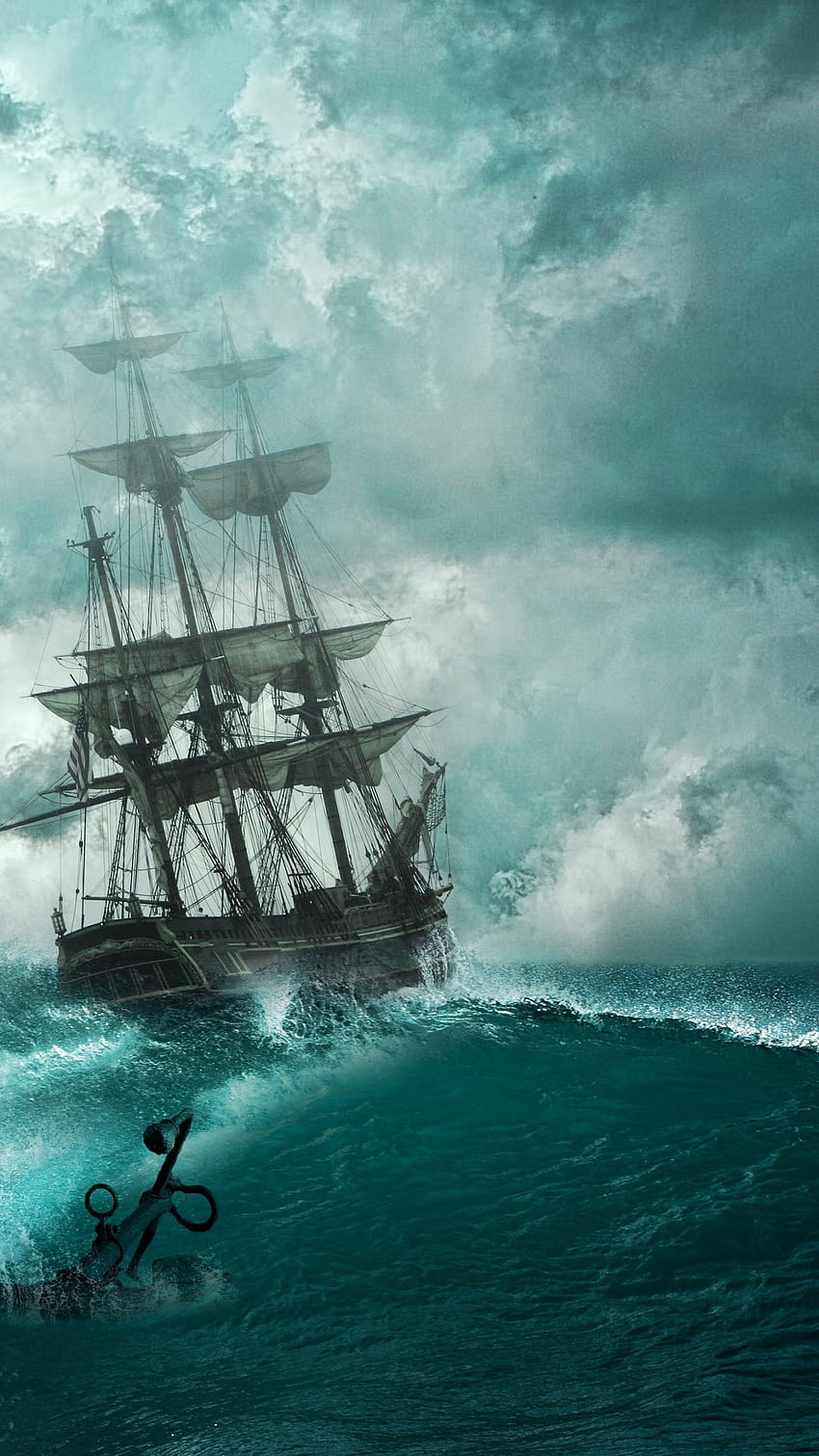 Navio pirata, oceano, gráficos criativos, pirata amoled Papel de parede de celular HD