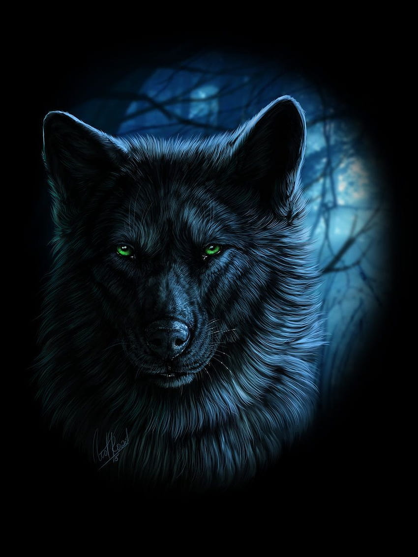 The green, painted wolf HD phone wallpaper