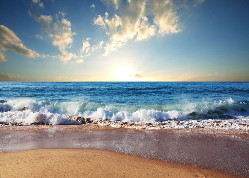 вълни, плаж, пясък, море, плаж на Атлантическия океан HD тапет