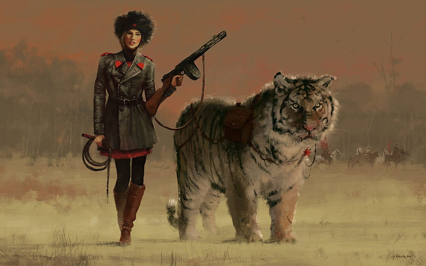 2560x1600 Wanita Rusia Dengan Ilustrasi Harimau Resolusi 2560x1600, Artis, dan Latar belakang, harimau dan wanita Wallpaper HD