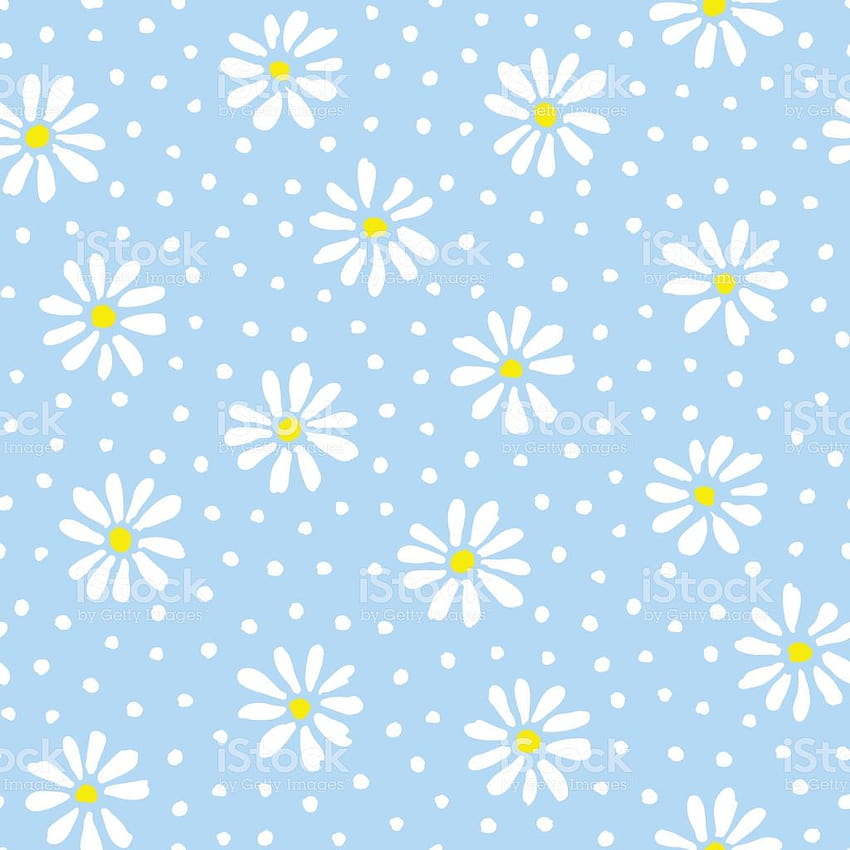 Minimal Cute Handpainted Daisies And Dots On Sky Blue Backgrounds, spring dots HD phone wallpaper