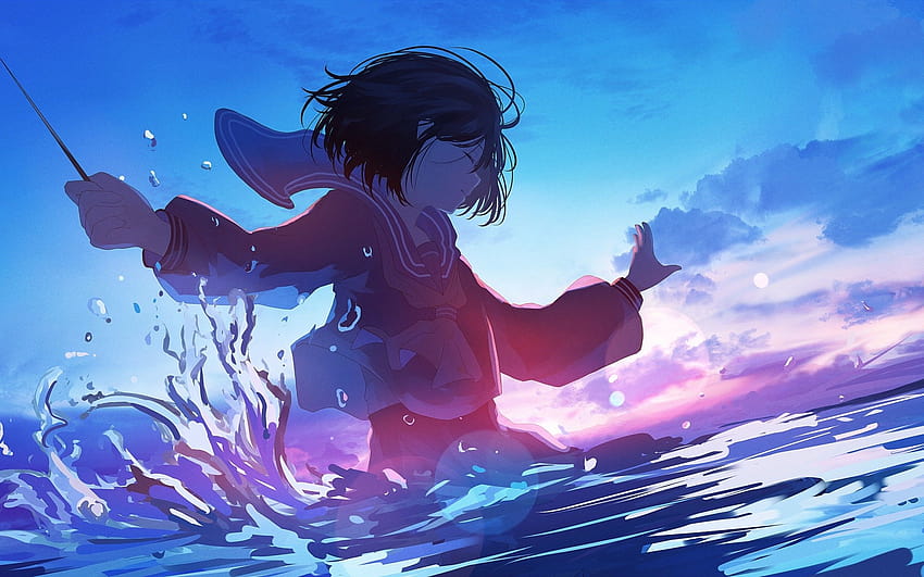 2560x1600 Anime Girl, Ocean, Swimming, Closed Eyes, Water, girl swimming anime HD wallpaper