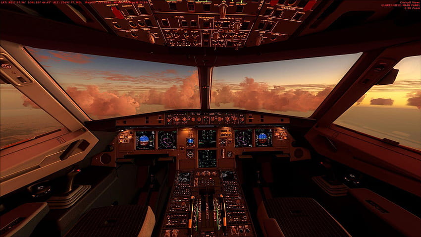 Pilota a triplo monitor unico, cabina di pilotaggio dell'aereo Sfondo HD