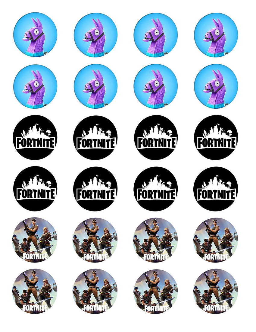 Toppers de cupcake comestíveis com o logotipo do Fortnite Loot Llama com várias skins Papel de parede de celular HD