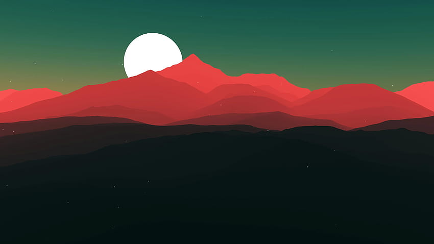 Плосък, планински лунен нощен пейзаж HD тапет