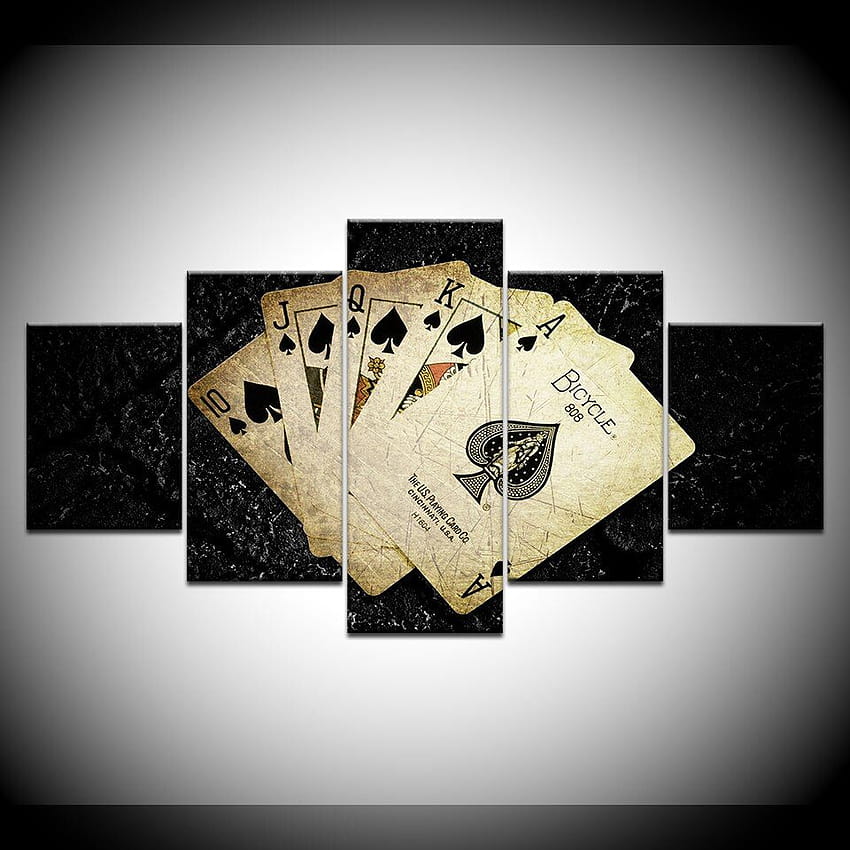 na płótnie pożółkłe karty do pokera 5 sztuk ścienny modułowy plakat do salonu Home Decor Tapeta na telefon HD