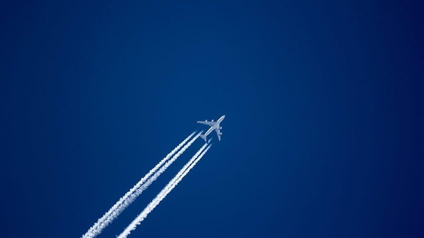 самолет, небе, следи от дим, минимален, фон, 72108f, самолет минимален HD тапет