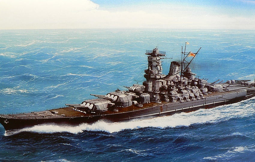 kapal, seni, Angkatan Laut, militer, kapal perang, Jepang, kapal perang, WW2, Yamato, IJN , bagian оружие, ijn yamato Wallpaper HD