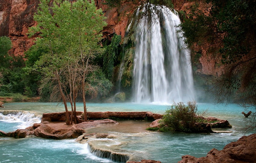 nature, waterfall, Arizona, mountain river, Grand Canyon, havasu falls HD wallpaper