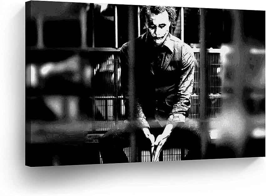 Heath Ledger Joker w więzieniu Czarno-biały ścienny na płótnie Wall Art Dekoracyjny nowoczesny plakat dekoracyjny do domu Grafika oprawiona i rozciągnięta Tapeta HD