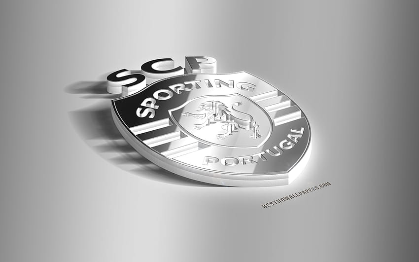 Sporting CP, logo en acier 3D, club de football portugais, emblème 3D, Lisbonne, Portugal, Primeira Liga, Liga NOS, emblème sportif en métal, football, art 3d créatif avec résolution 2560x1600. Haute qualité Fond d'écran HD