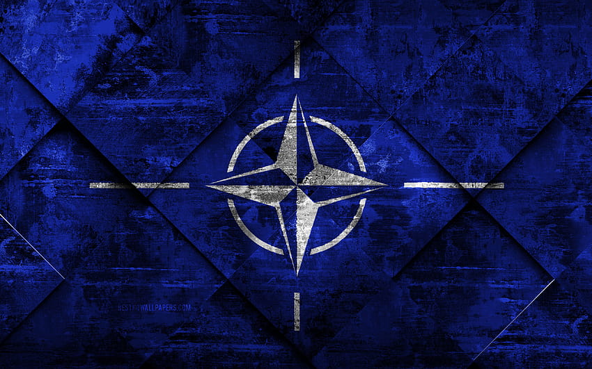 Drapeau de l'OTAN, art grunge, texture grunge losange, drapeau de l'OTAN, Organisation internationale, symboles nationaux, OTAN, art créatif, Organisation du Traité de l'Atlantique Nord avec résolution 3840x2400. Haute qualité, drapeau Fond d'écran HD