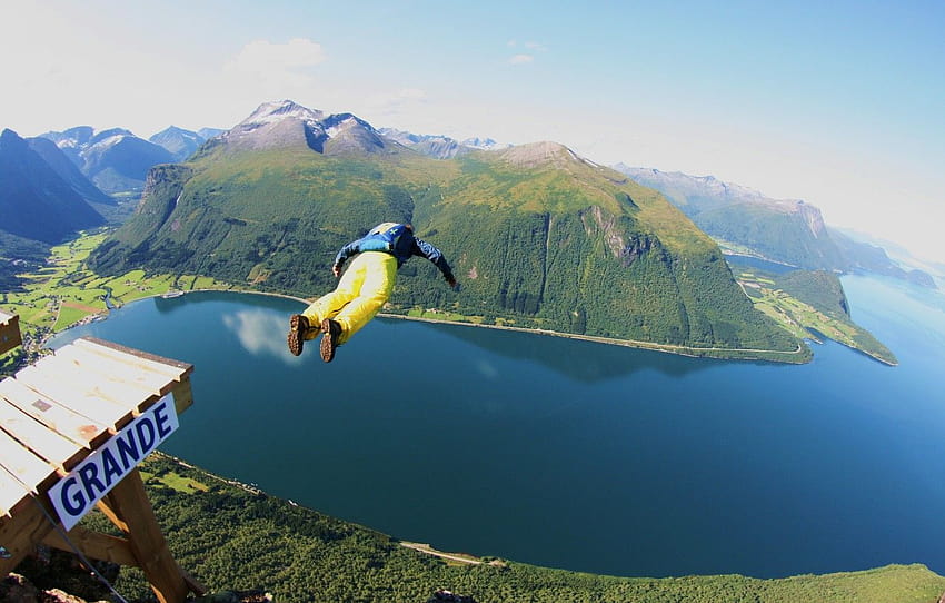 flight, parachute, container, rock, tracking, the fjord, extreme sports, jump, base jumping, beyser, tracking suit , section спорт HD wallpaper