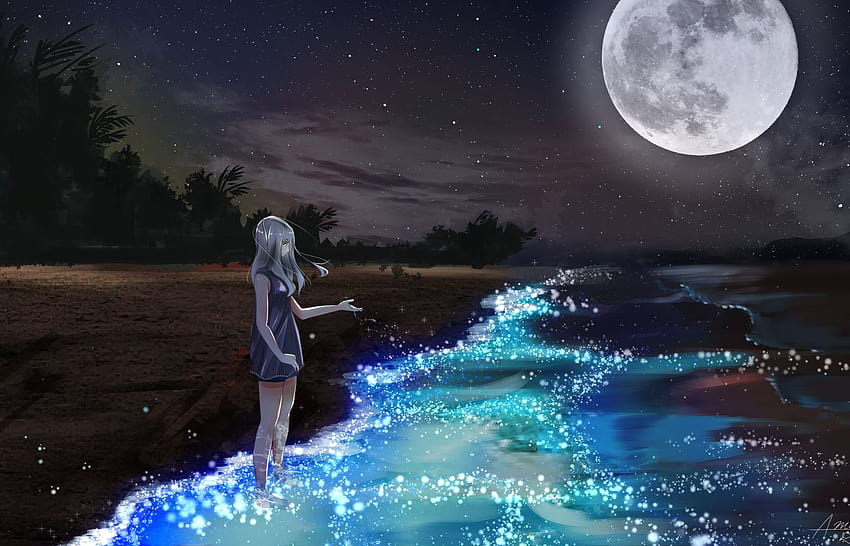 anime style art of a starry night sky with a full hu...