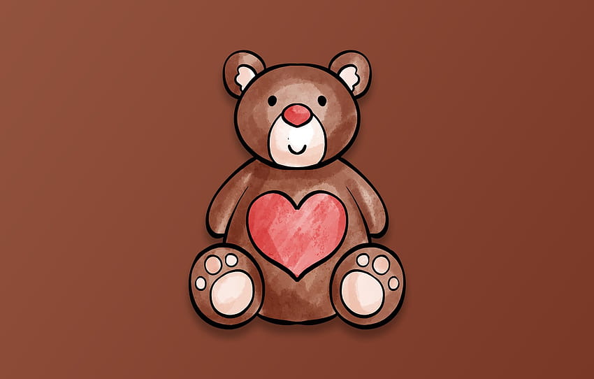 minimalism, heart, Valentine's Day, digital art, teddy bear, artwork, simple backgrounds , section минимализм, valentines day cute simple HD wallpaper