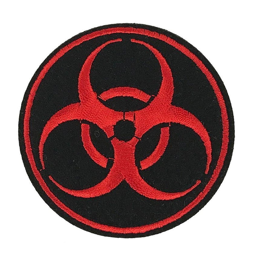 Parche bordado con símbolo de riesgo biológico rojo para planchar en apliques Zombie tóxico, símbolo de riesgo biológico de plaga fondo de pantalla del teléfono