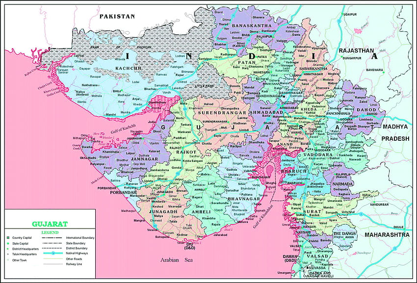 Gujarat-Karte und 100 weitere druckbare internationale Karten HD-Hintergrundbild