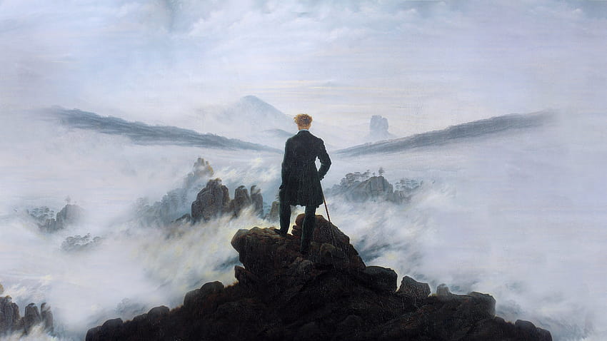 Viandante sopra il mare di nebbia, romanticismo Sfondo HD