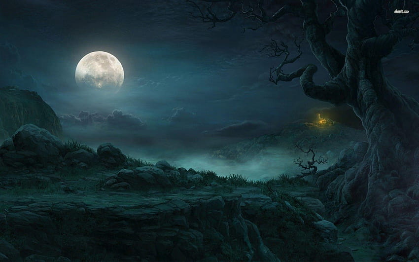 Dark Forest Moon » Outdoors, dark forest with moon HD wallpaper