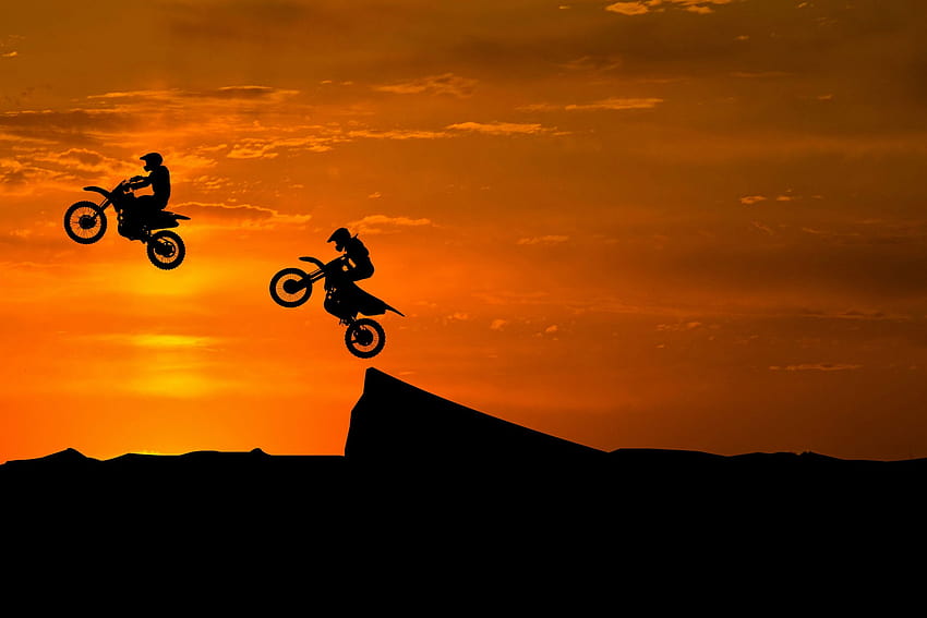 Dirt Bikes , Stunts, Silhouette, Sunset, Off, motorcycle stunt HD wallpaper
