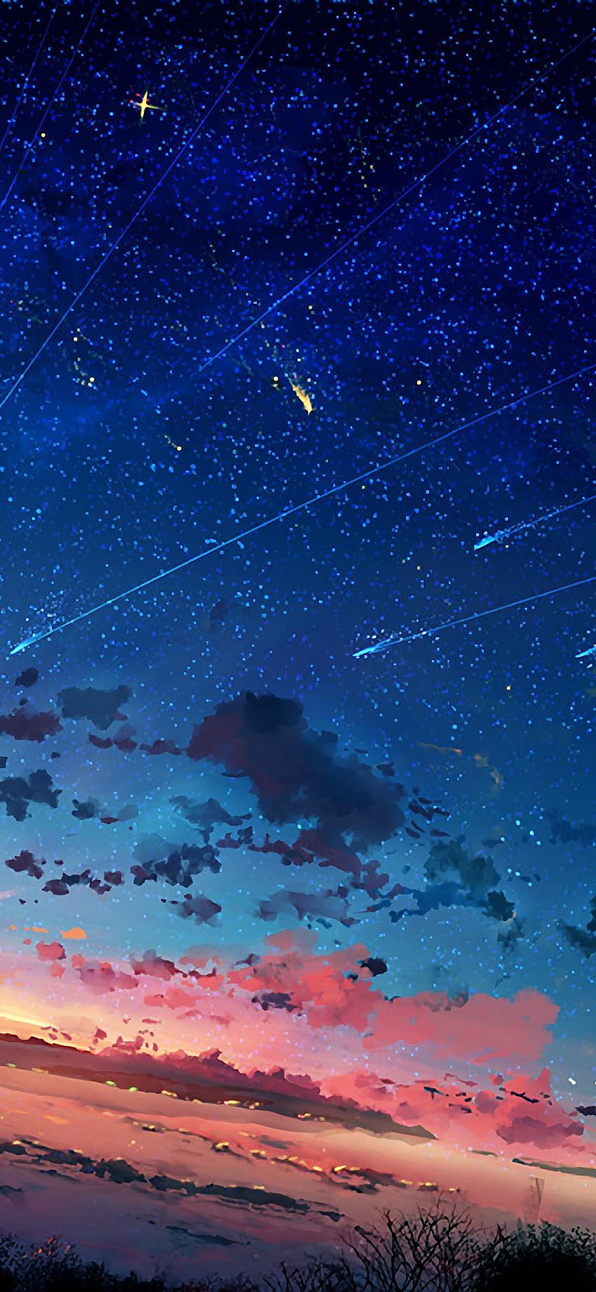 Anime Landschaft Horizont Sternschnuppe Sonnenuntergang 3840x2160, Android 1080x2340 HD-Handy-Hintergrundbild