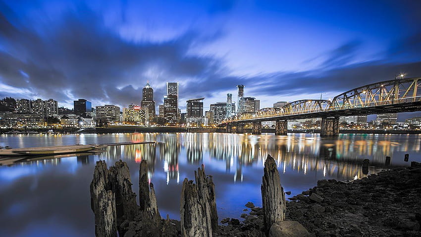 Download Portland Riverfront Skyline Wallpaper | Wallpapers.com