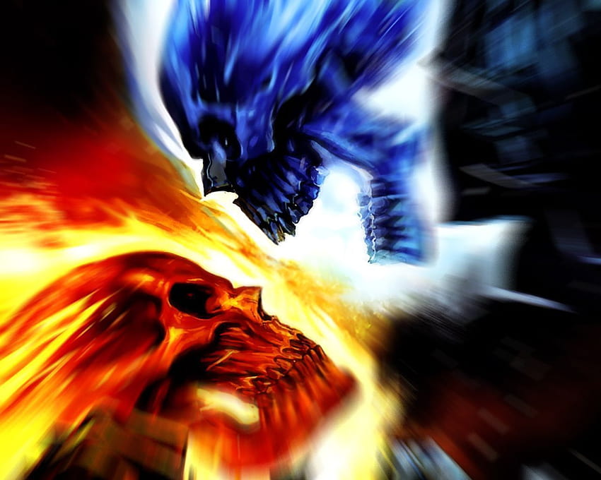 Blue Fire Skull, blue vs red fire HD wallpaper