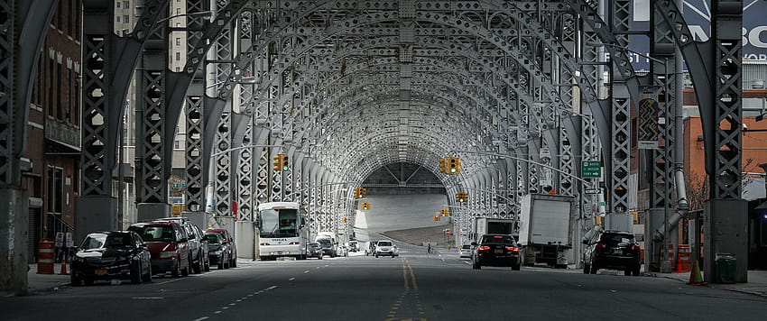 Straße, Bau, Brücke, Maschine mit einer Auflösung von 3440x1440. Hochwertiger Straßenbau HD-Hintergrundbild