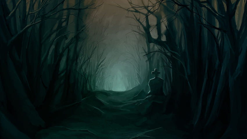 1920x1080 Bosque oscuro, espeluznante, tumba, camino, miedo, árboles, bosque espeluznante fondo de pantalla