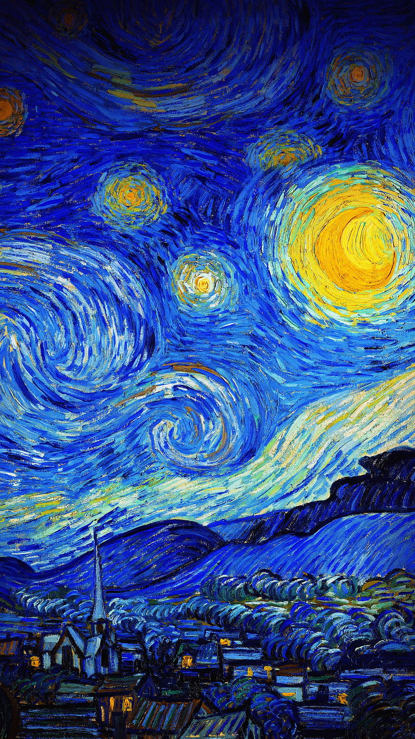 1350x2400 Van Gogh, Sternennacht, Nacht, Farbe, Malerei iPhone 8+/7+/6s+/ für Parallax-Hintergründe, Nachtmalerei HD-Handy-Hintergrundbild