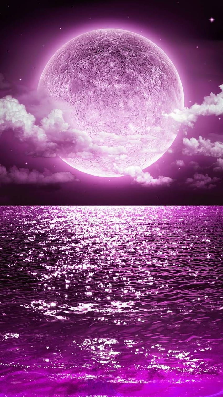 Пурпурна луна, естетика при пълна луна HD тапет за телефон