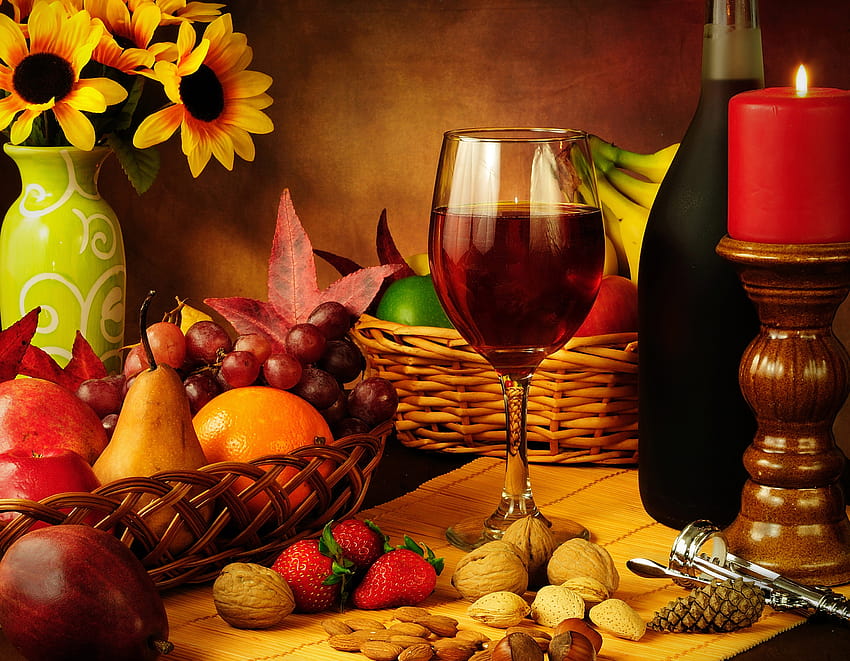 : vinho, mesa, outono, composição, comida 5569x4328, comida outono papel de parede HD