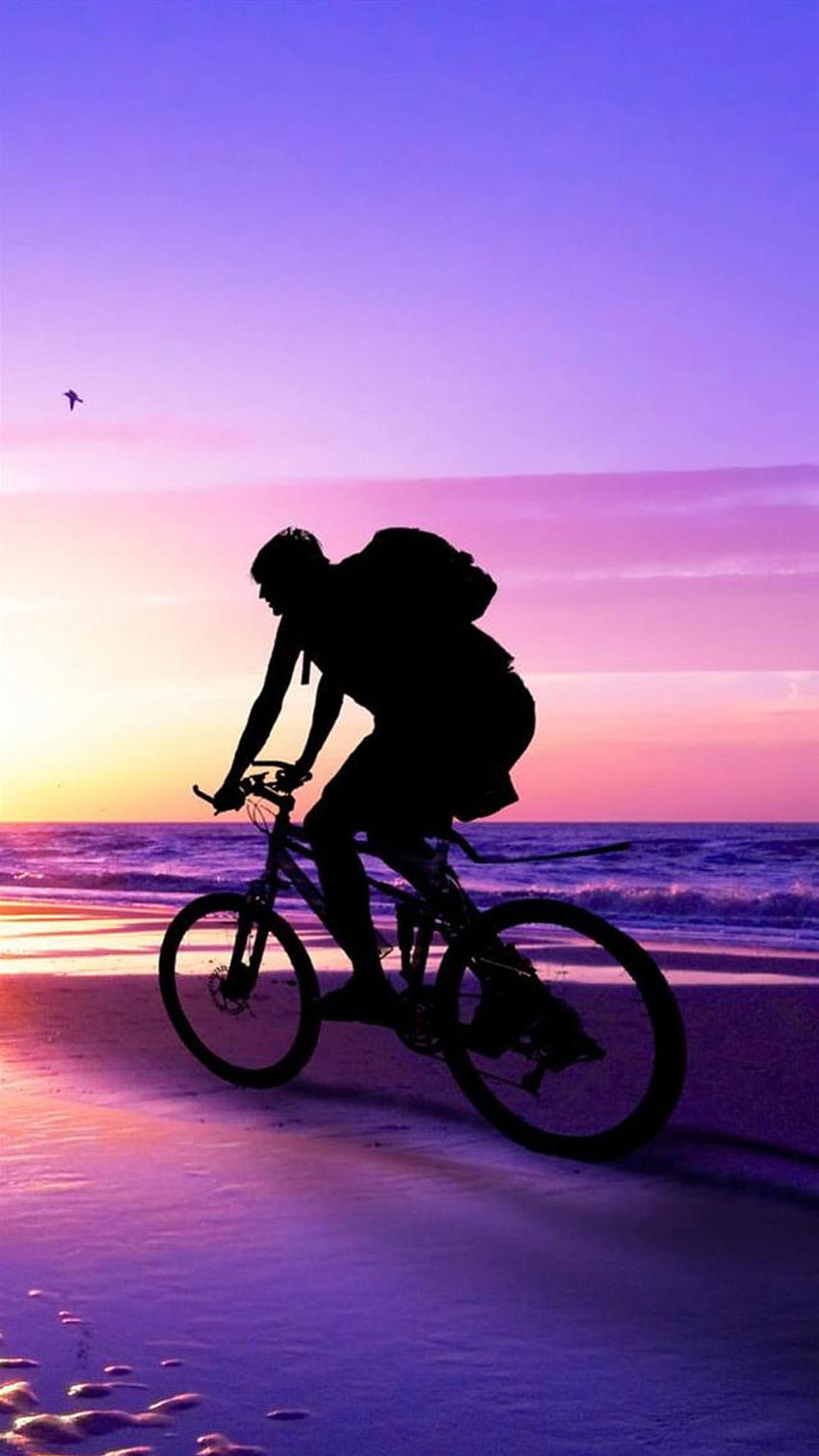 Naturaleza Ciclismo Mar Atardecer Playa iPhone 8, bicicleta android fondo de pantalla del teléfono