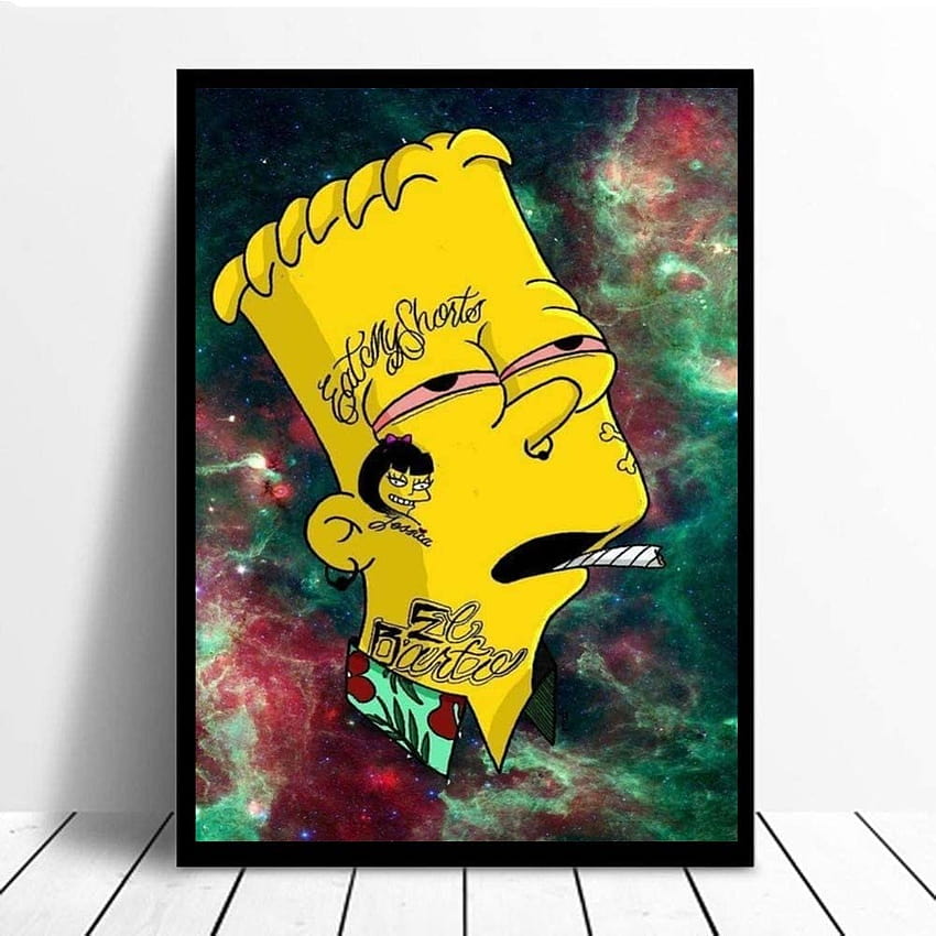 Bart Simpson On Weed Canvas Painting Print Living Room, バート・ウィード HD電話の壁紙