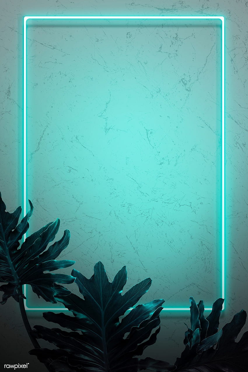 Premium illustration of Green neon lights frame with tropical, teal ...