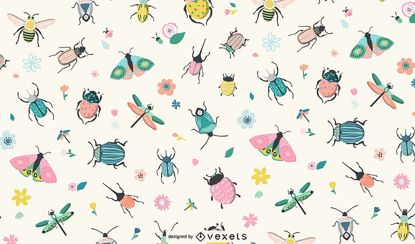 春の昆虫パターン デザインのベクトル 高画質の壁紙