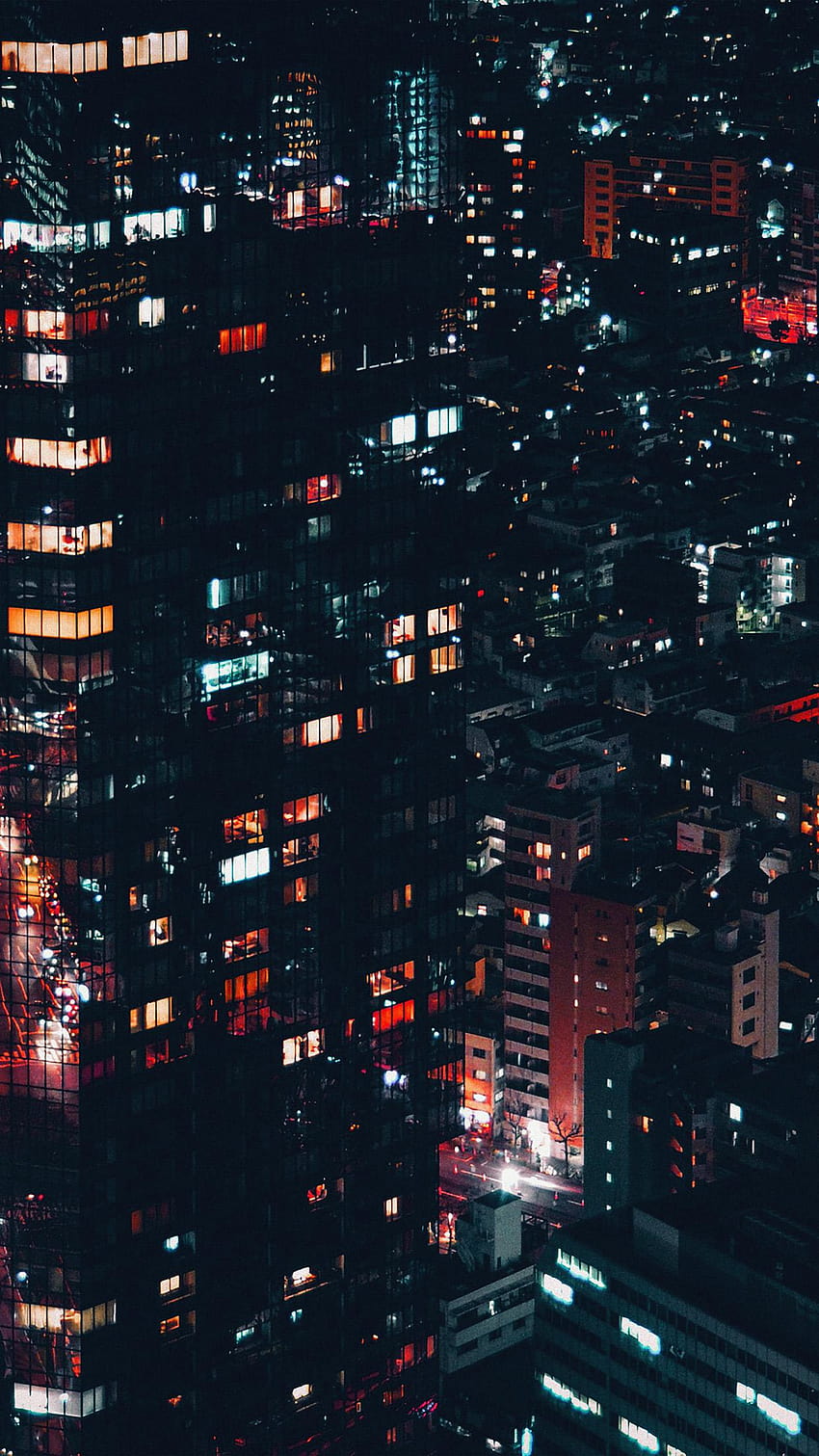 Padrão de construção de luzes noturnas da cidade Android vermelho, paisagem urbana de edifícios da cidade à noite Papel de parede de celular HD