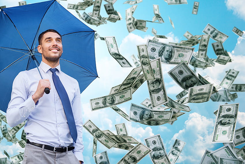 Dólares Homens Sorriso Gravata Dinheiro Guarda-chuva, homem com dinheiro papel de parede HD