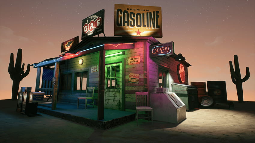 American Gas Station in Environments, neon gas station HD wallpaper