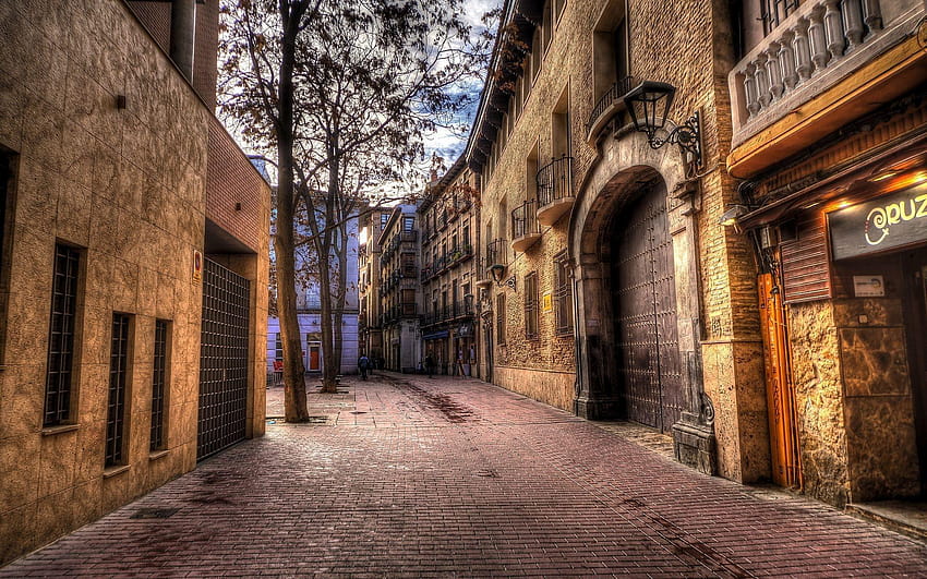 vecchia strada, ciottoli, Saragozza, Spagna per Sfondo HD